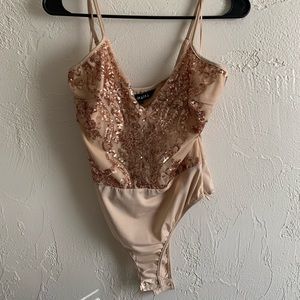 BRAND NEW Glitter Sheer Bodysuit Camisole Satin